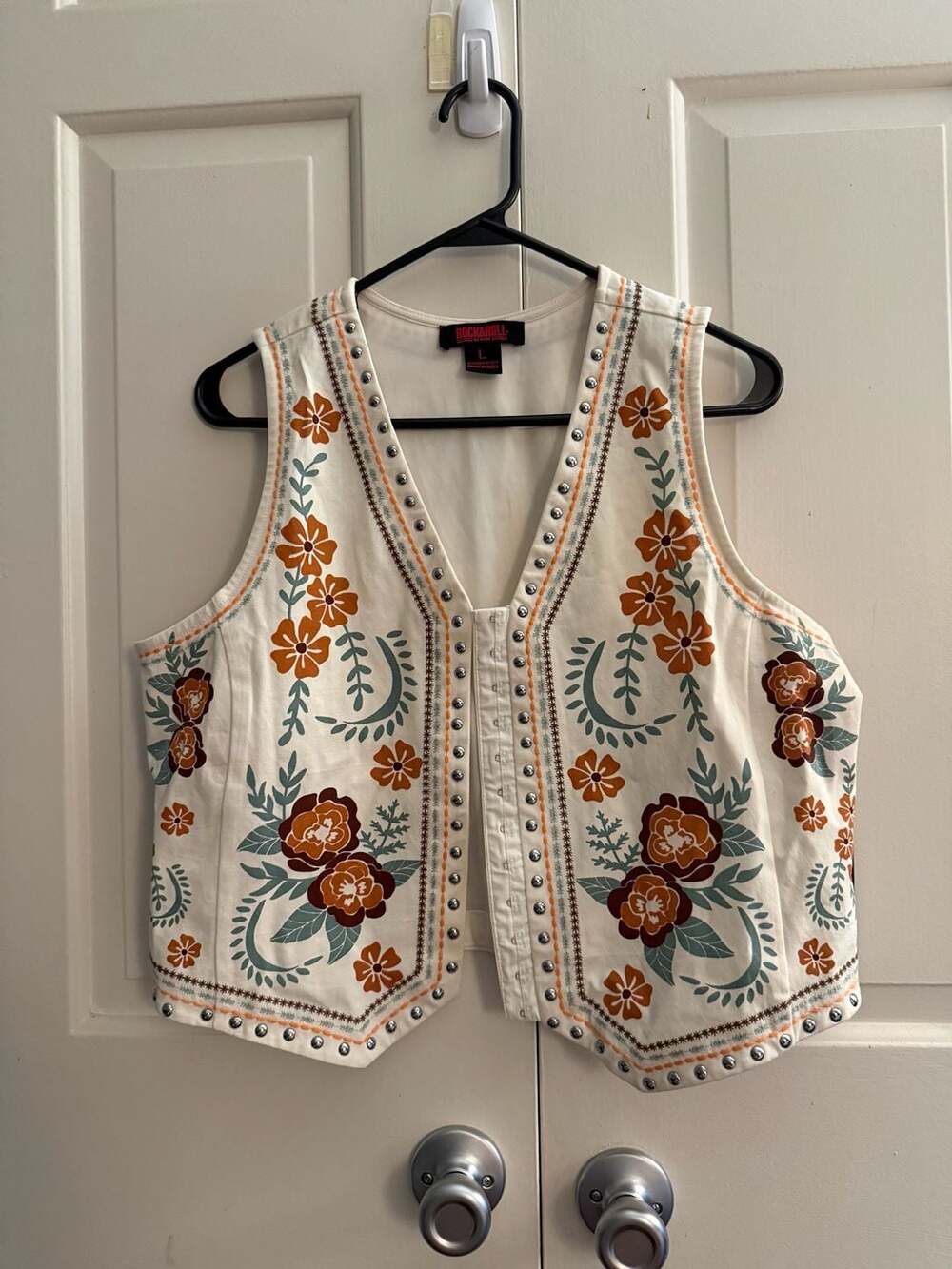 Rock & Roll Denim Women's Floral Print Studded Vest Size L